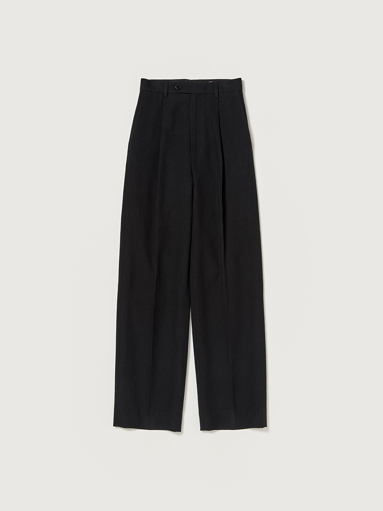WOOL COTTON LINEN OX ONE-TUCK SLACKS