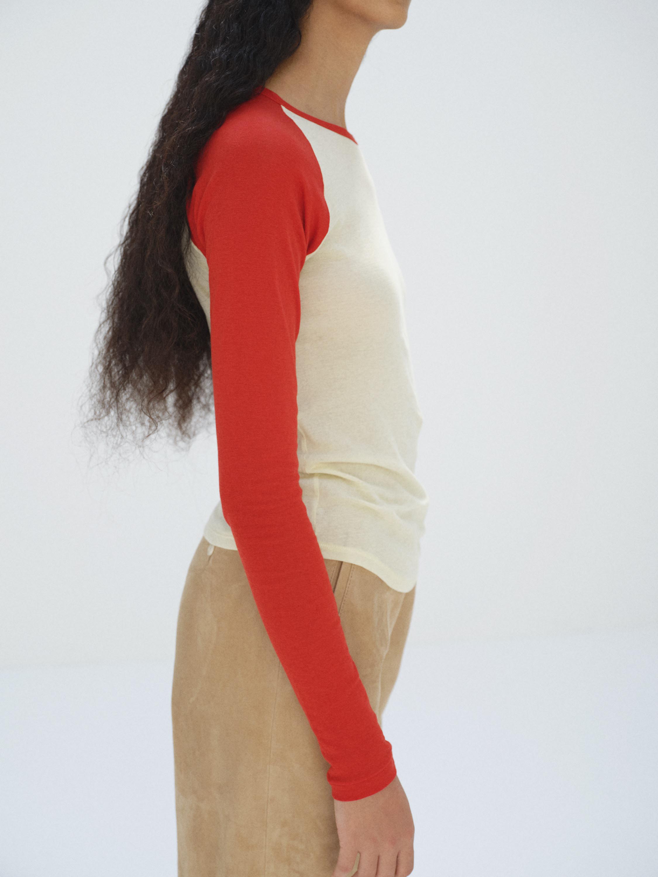 SUPER HIGH GAUGE SHEER RIB RAGLAN P/O 詳細画像 IVORY &times; RED 2