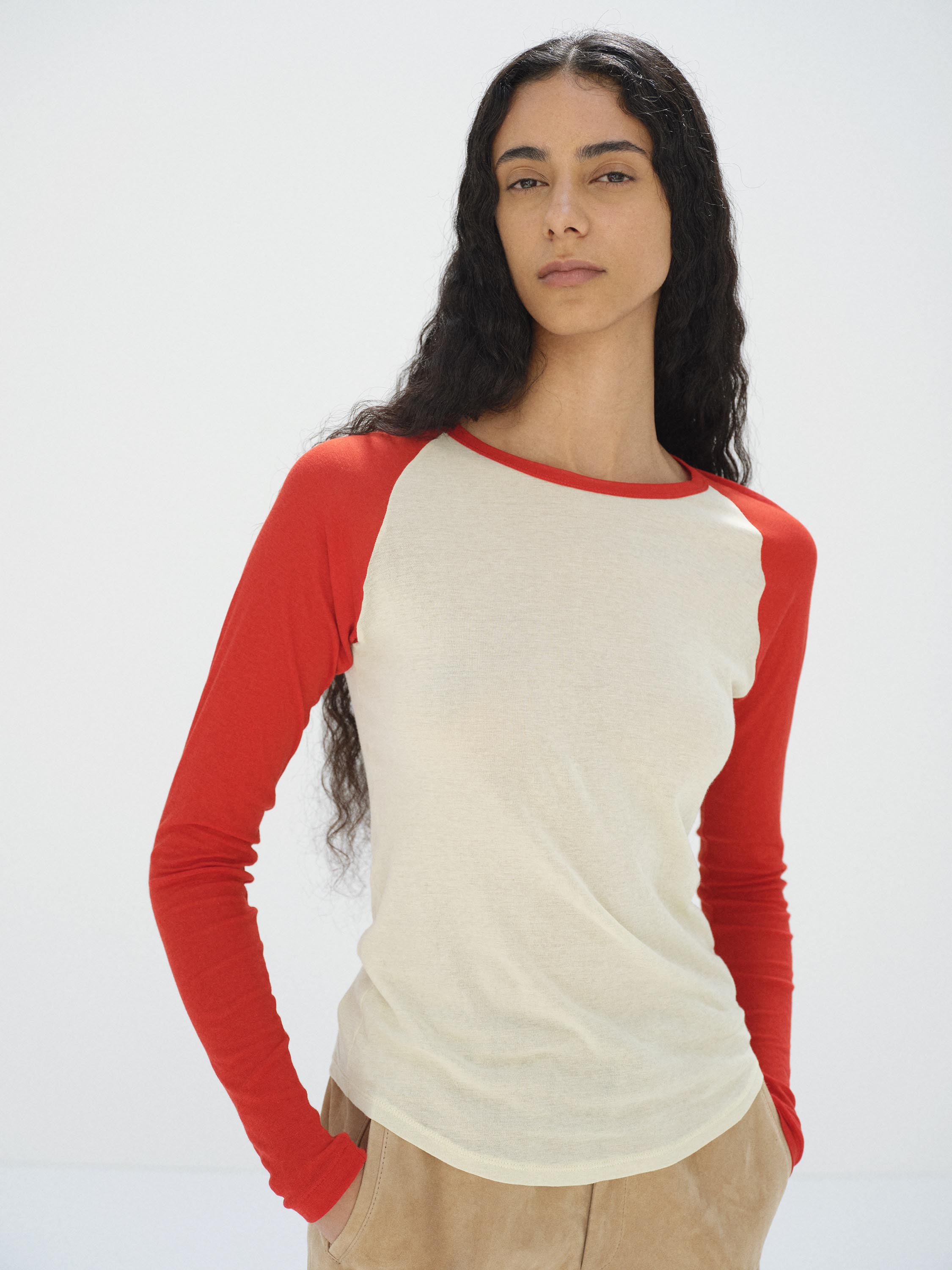 SUPER HIGH GAUGE SHEER RIB RAGLAN P/O 詳細画像 IVORY &times; RED 3