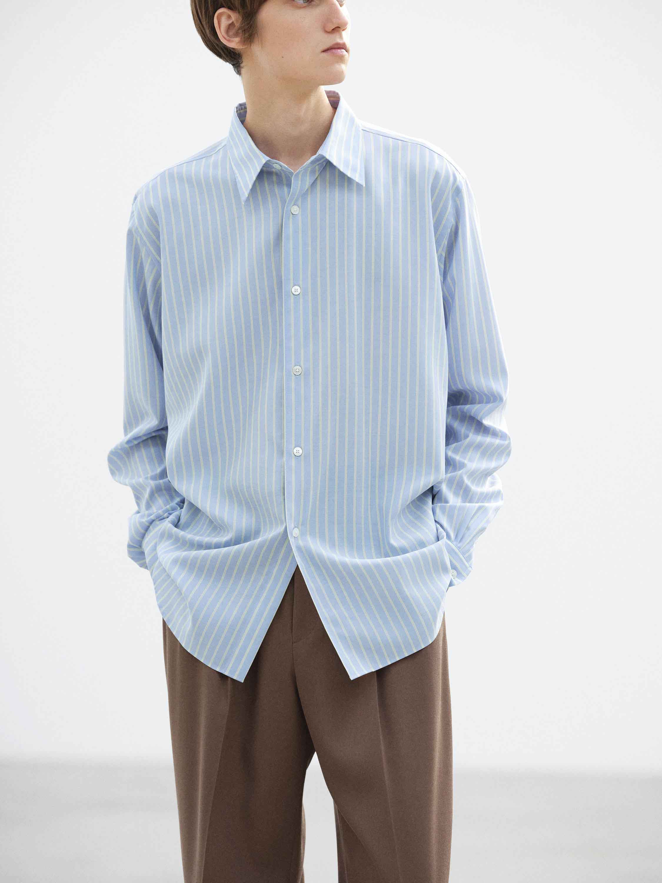 SUPER FINE WOOL STRIPE SHIRT 詳細画像 SAX BLUE LIME STRIPE 1