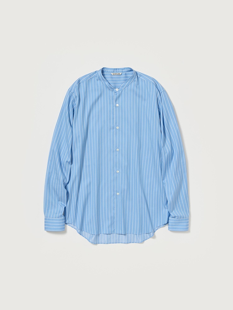 COTTON SILK STRIPE STAND COLLAR SHIRT