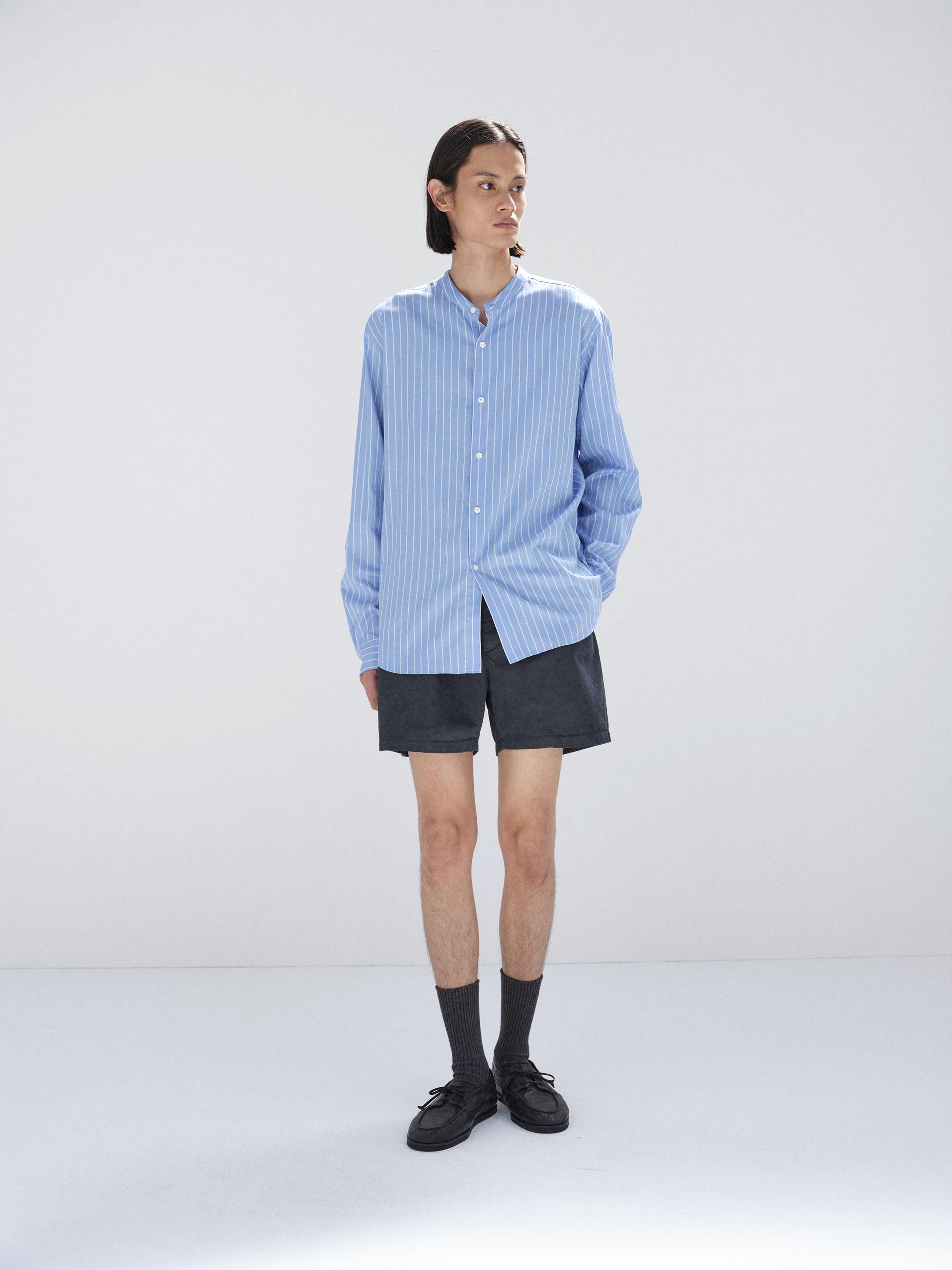 COTTON SILK STRIPE STAND COLLAR SHIRT 詳細画像 SAX BLUE STRIPE 2