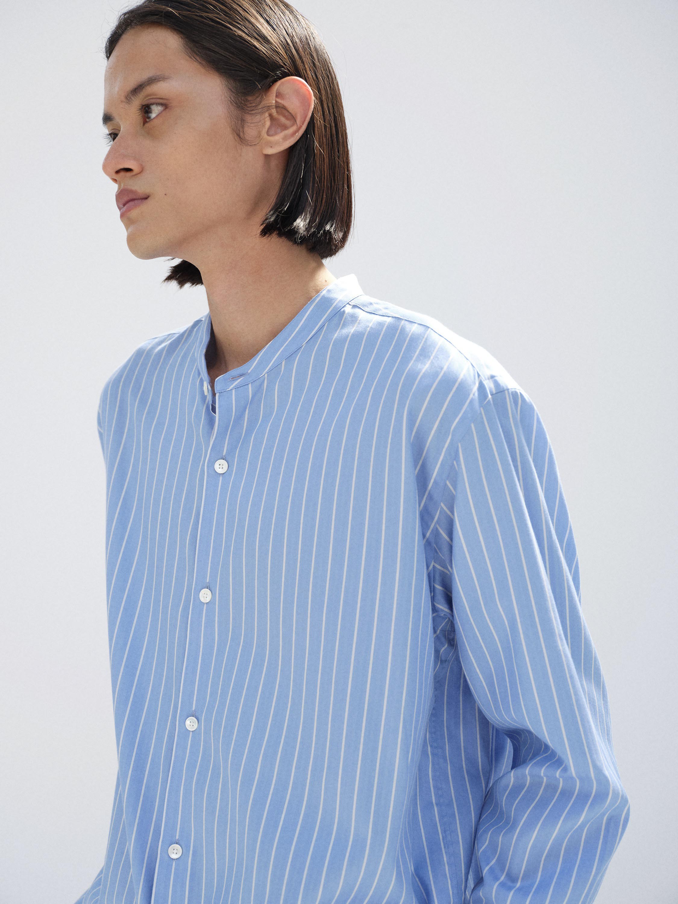 COTTON SILK STRIPE STAND COLLAR SHIRT 詳細画像 SAX BLUE STRIPE 3
