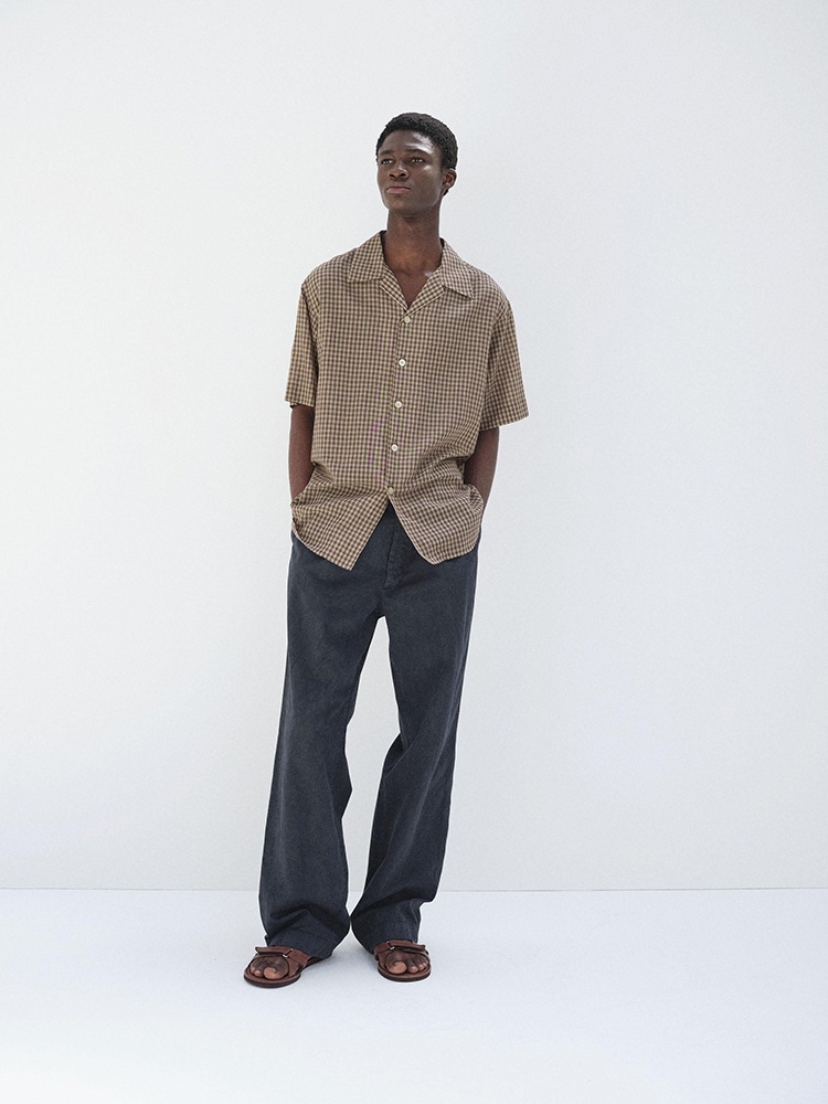 AIRY LIGHT COTTON CHECK HALF SLEEVED SHIRT - AURALEE Official Website