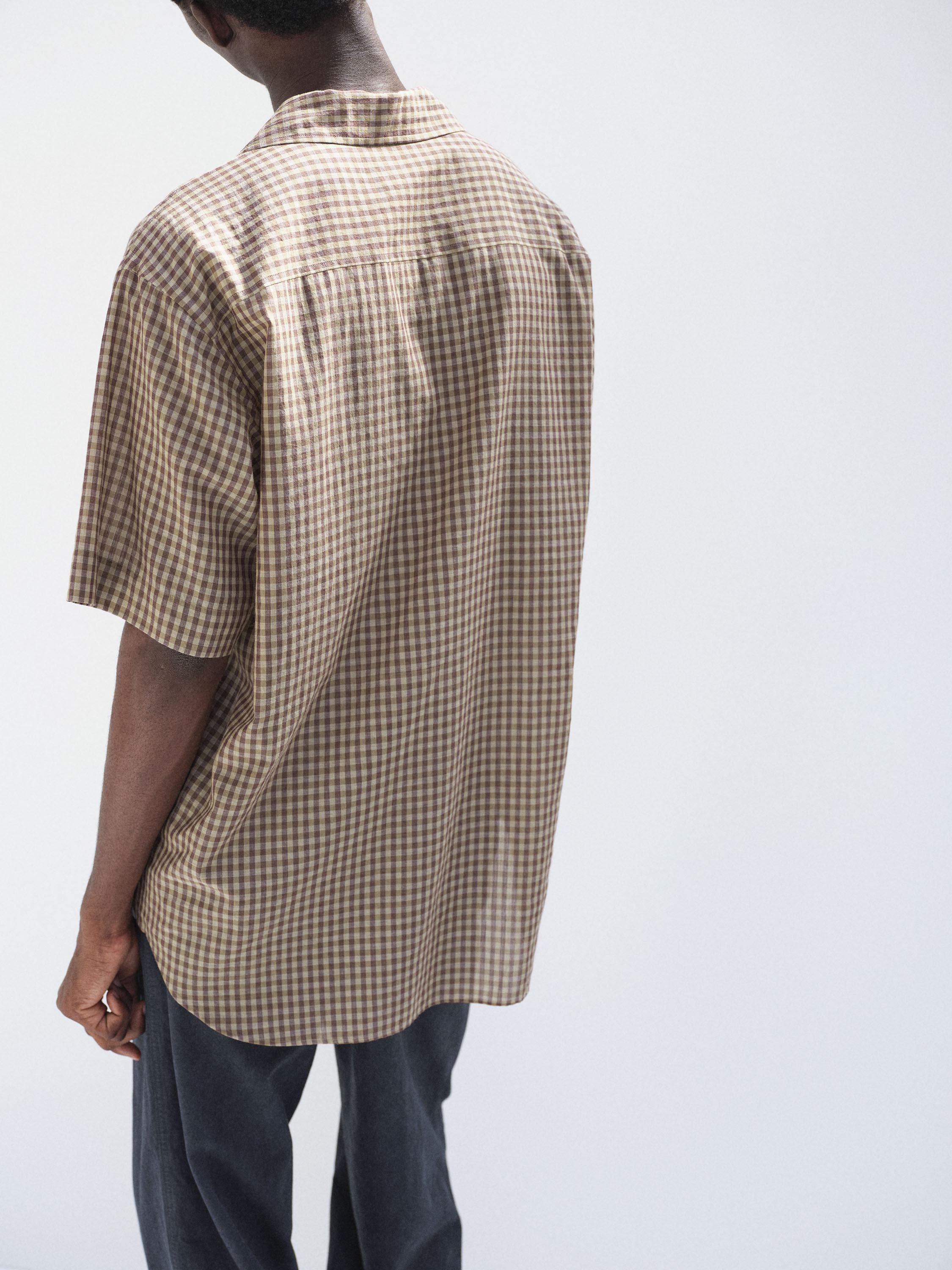 AIRY LIGHT COTTON CHECK HALF SLEEVED SHIRT 詳細画像 BROWN GINGHAM CHECK 4