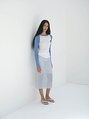 SHEER SILK COTTON CUT JACQUARD PENCIL SKIRT