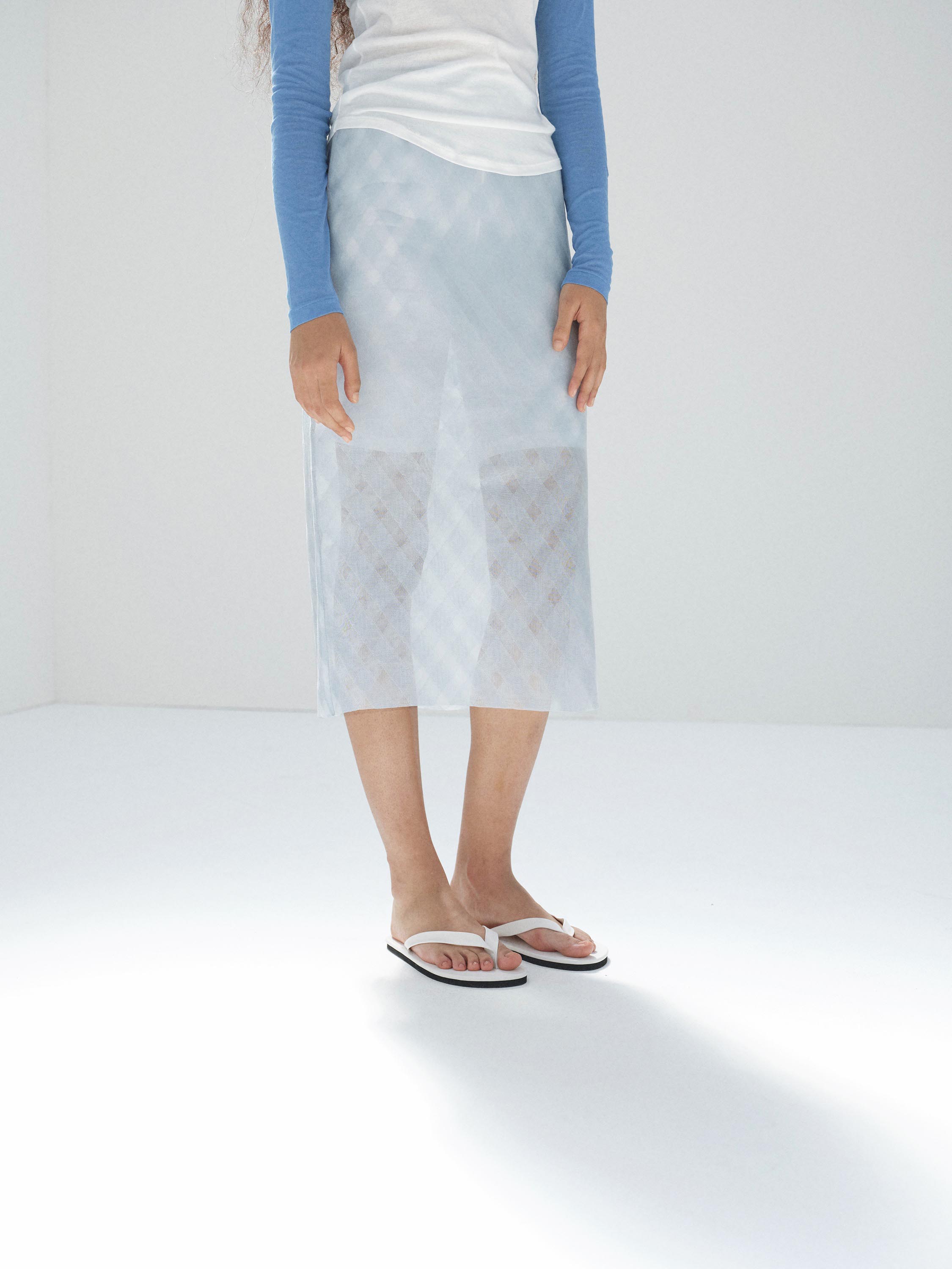 SHEER SILK COTTON CUT JACQUARD PENCIL SKIRT 詳細画像 LIGHT BLUE 2