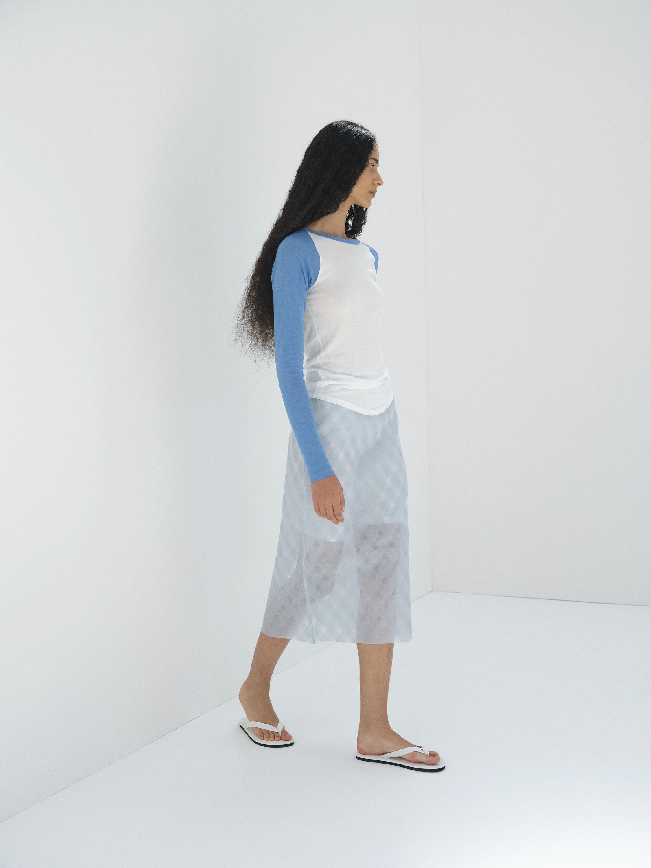SHEER SILK COTTON CUT JACQUARD PENCIL SKIRT 詳細画像 LIGHT BLUE 3