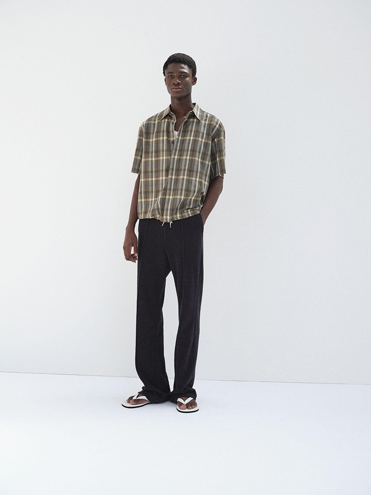 SUPER FINE TROPICAL WOOL CHECK HALF-SLEEVED SHIRT - AURALEE