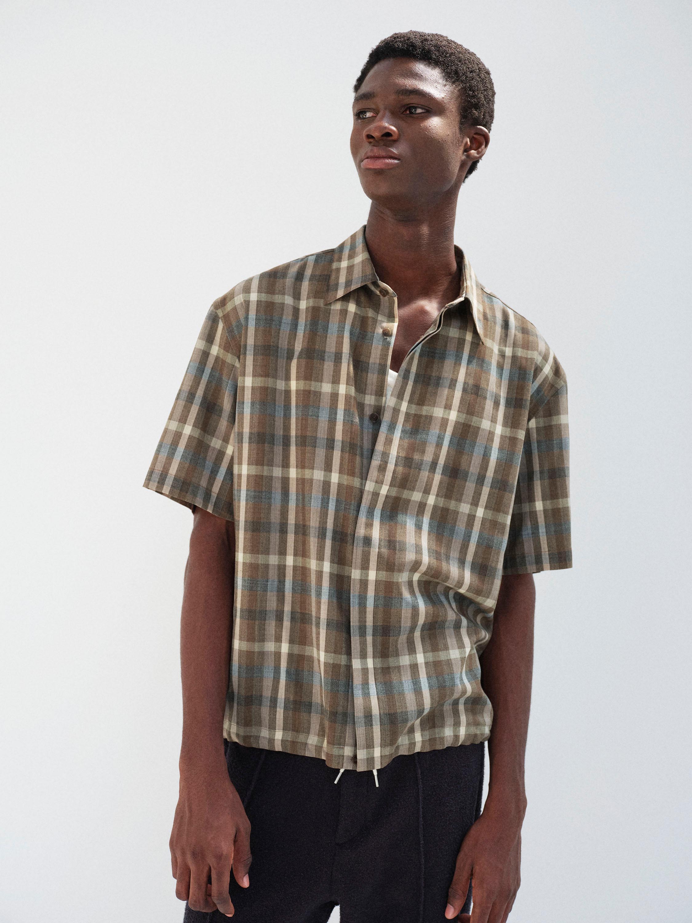 SUPER FINE TROPICAL WOOL CHECK HALF-SLEEVED SHIRT 詳細画像 TOP BROWN CHECK 2