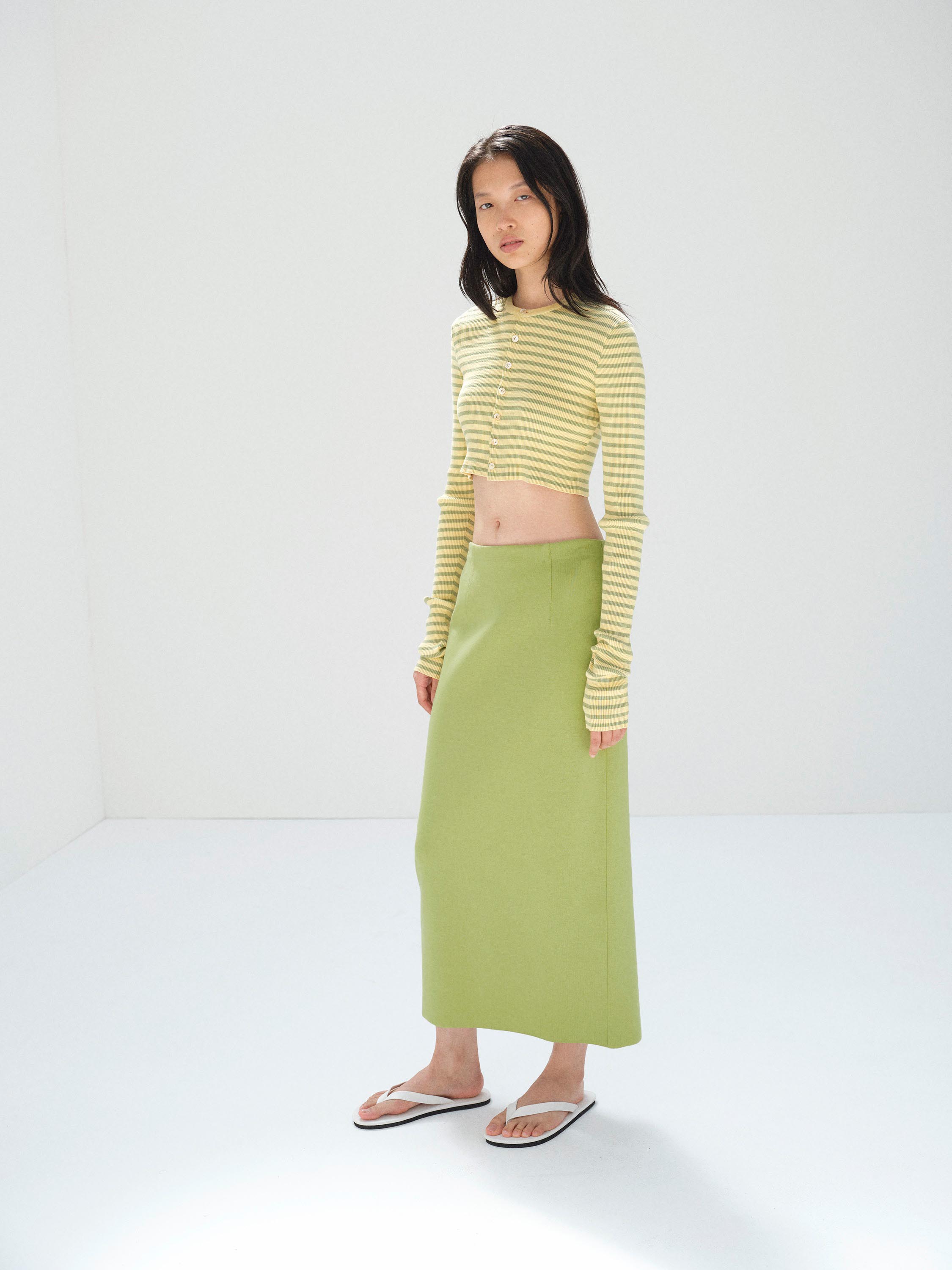DOUBLE FACED SILK COTTON KNIT SKIRT 詳細画像 LIGHT GREEN 2