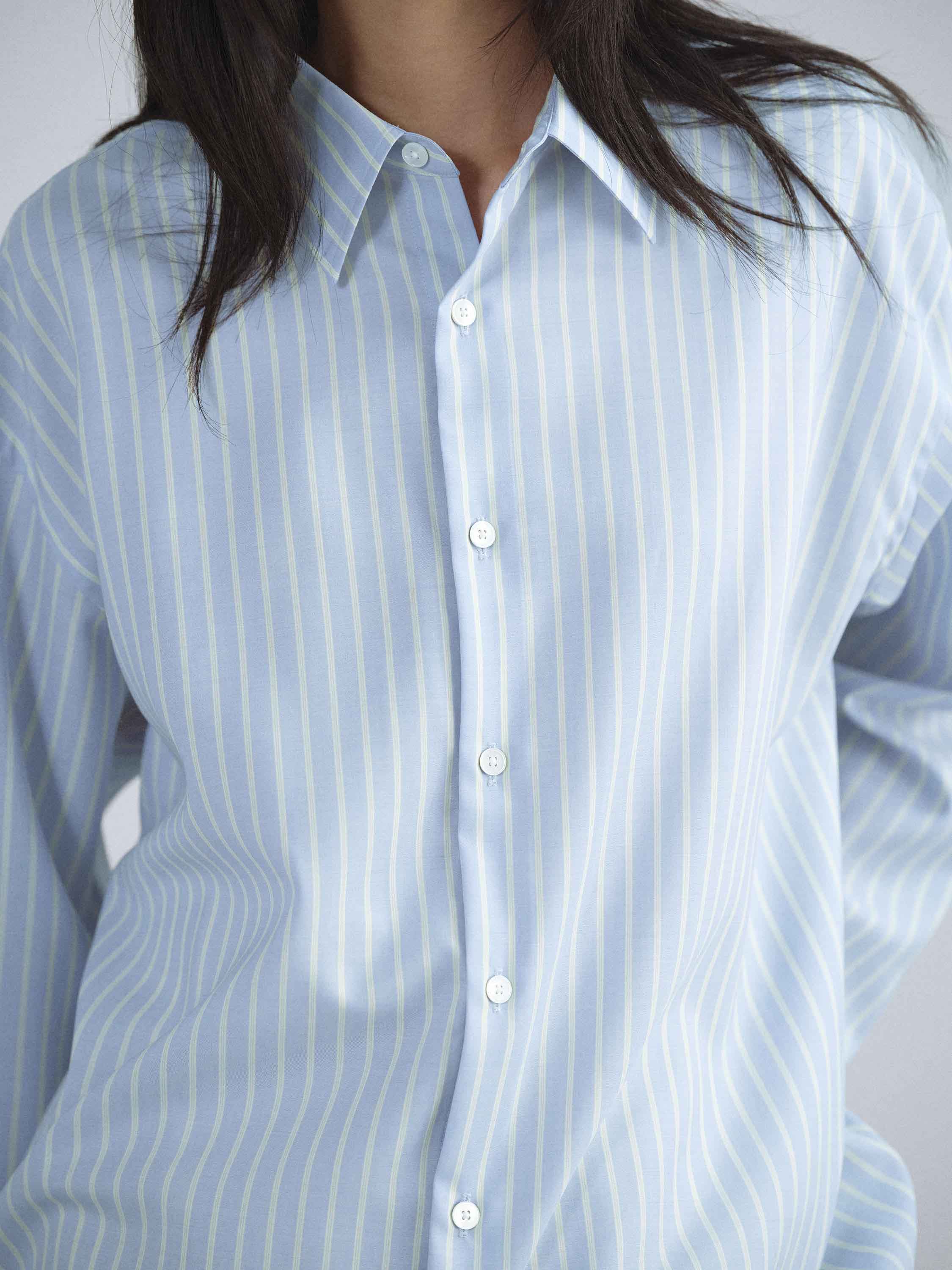 SUPER FINE WOOL STRIPE SHIRT 詳細画像 SAX BLUE LIME STRIPE 2