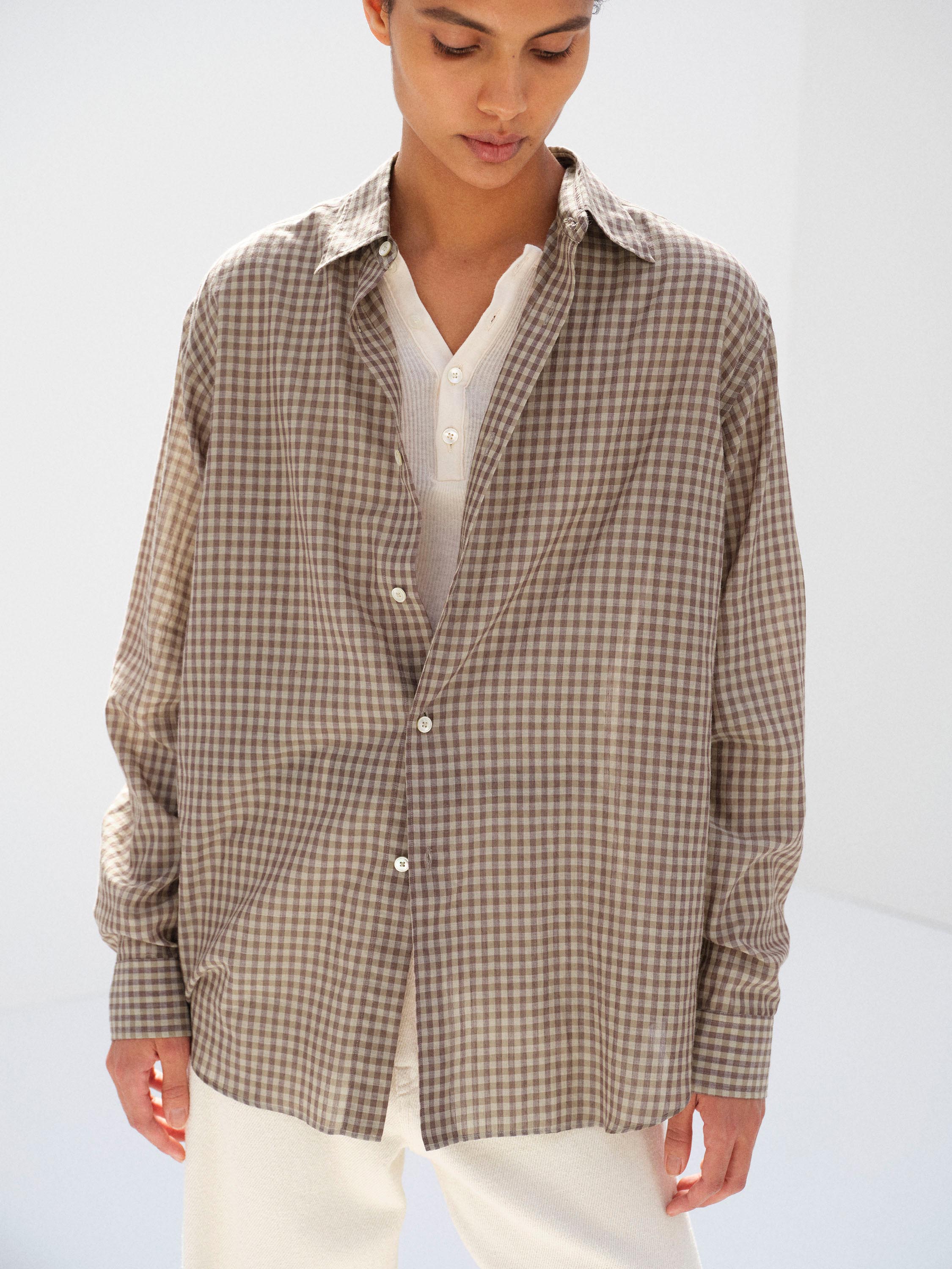 AIRY LIGHT COTTON CHECK SHIRT 詳細画像 BROWN GINGHAM CHECK 2