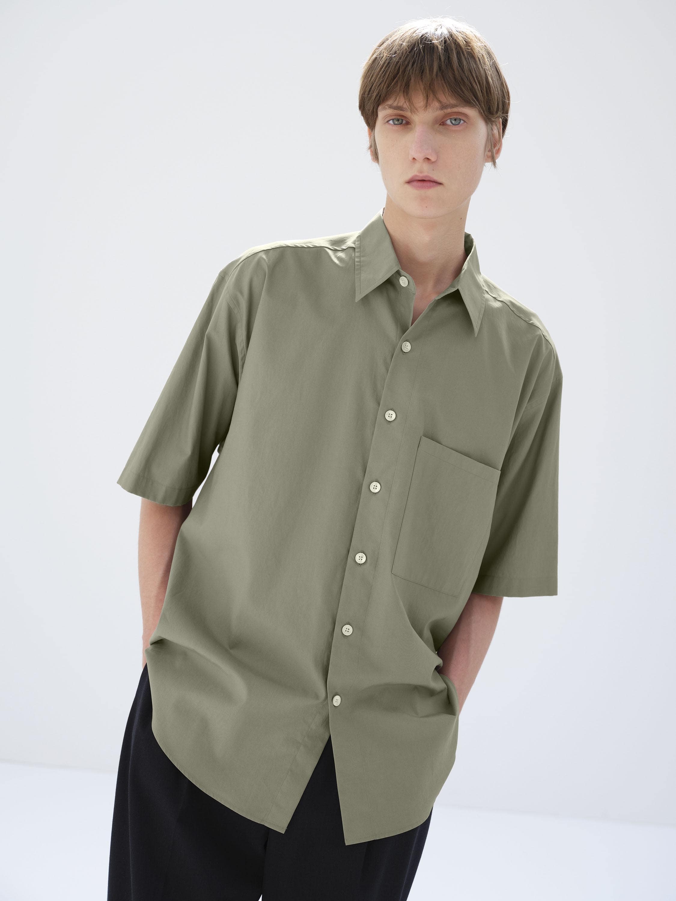 WASHED FINX TWILL BIG HALF SLEEVED SHIRT 詳細画像 OLIVE 2