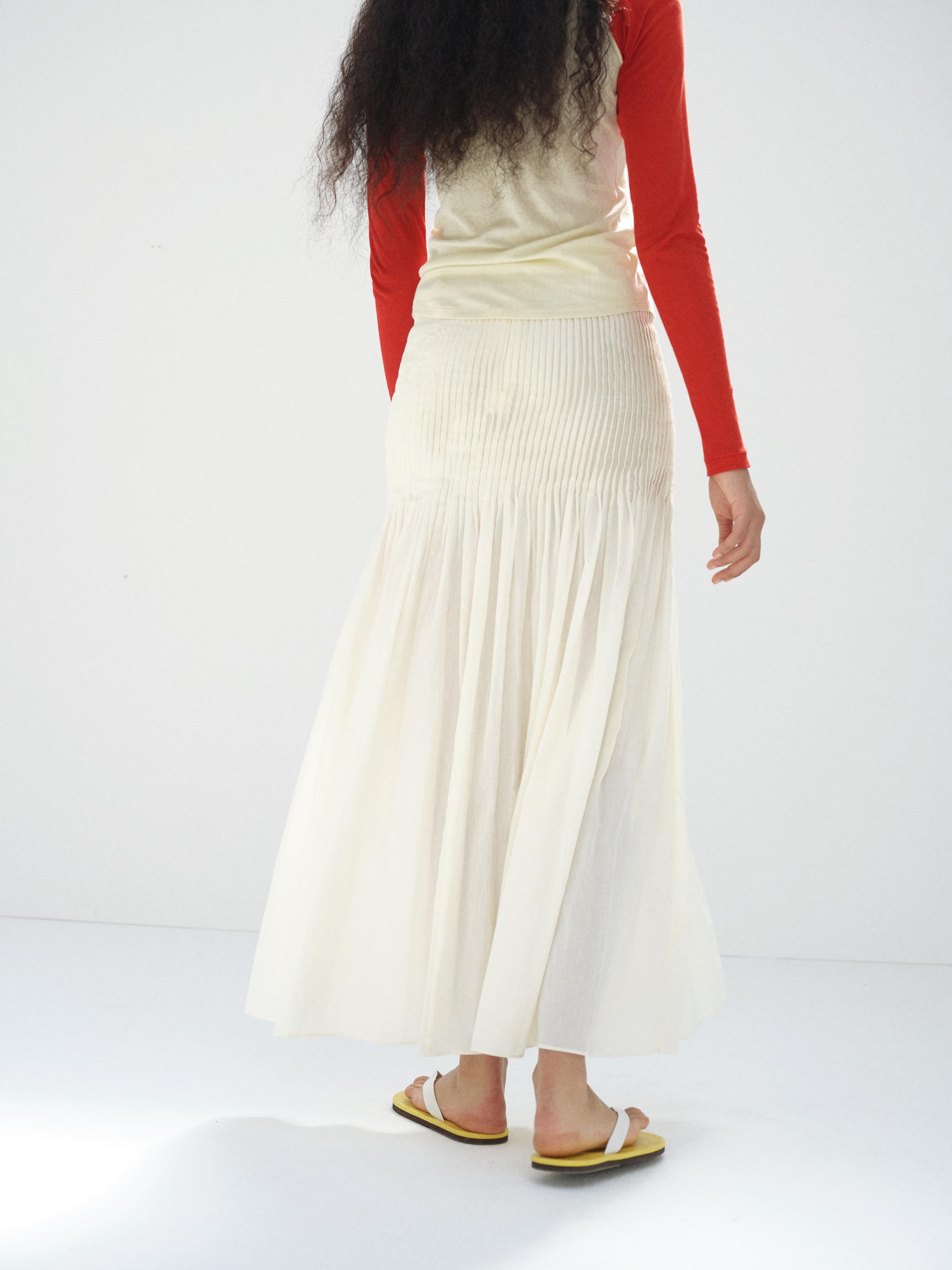 SUPER FINE COTTON LAWN PIN-TUCK SKIRT 詳細画像 IVORY WHITE 3