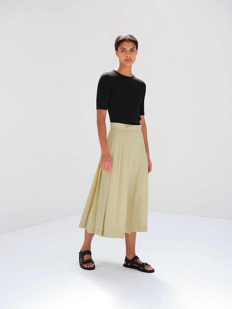 WOOL KID MOHAIR HOPSACK PLEATED SKIRT