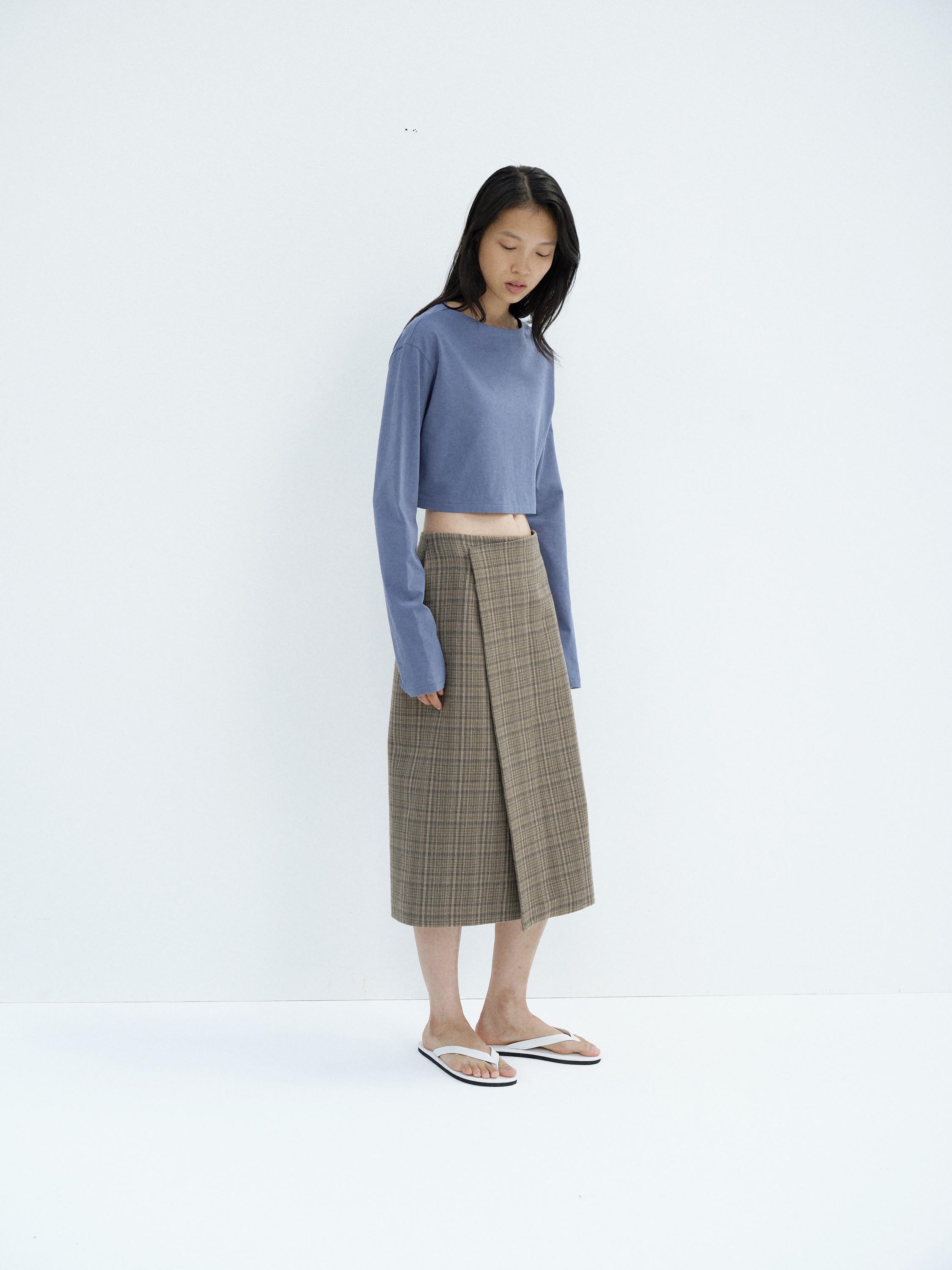 SILK LINEN NEP CHECK WRAP SKIRT 詳細画像 DARK BROWN CHECK 3