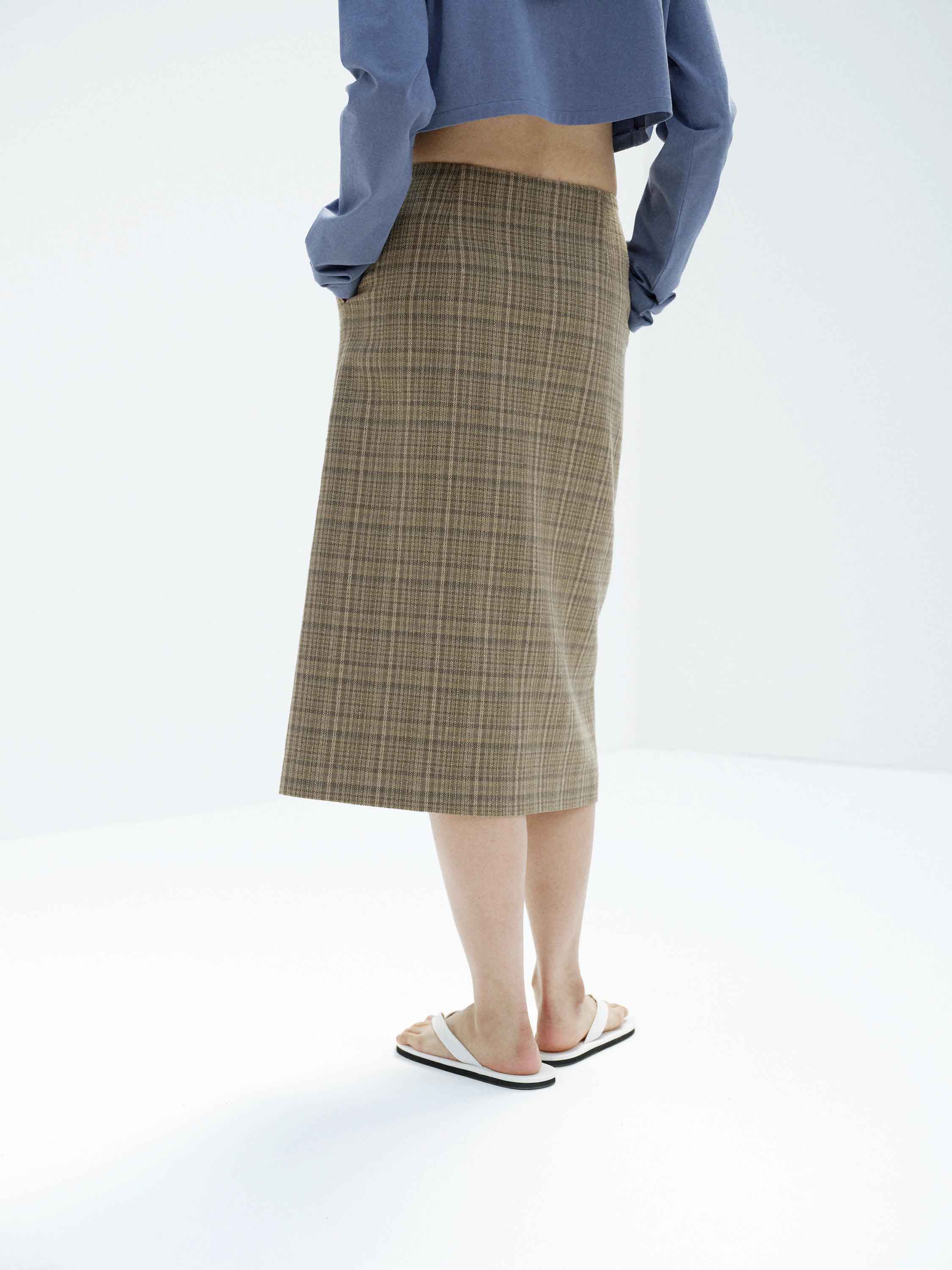 SILK LINEN NEP CHECK WRAP SKIRT 詳細画像 DARK BROWN CHECK 4
