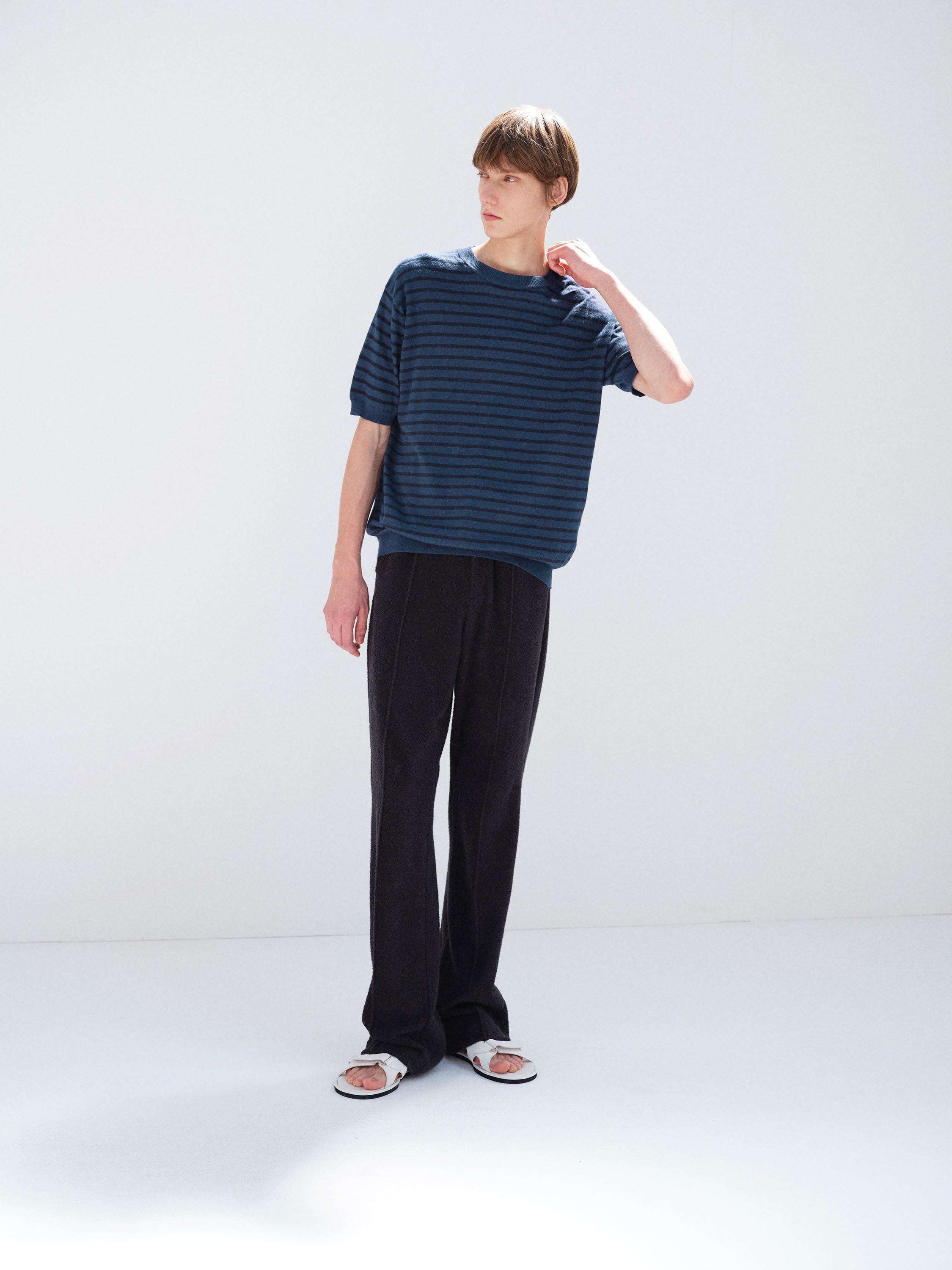 HIGH GAUGE COTTON KNIT TEE 詳細画像 BLUE NAVY STRIPE 1
