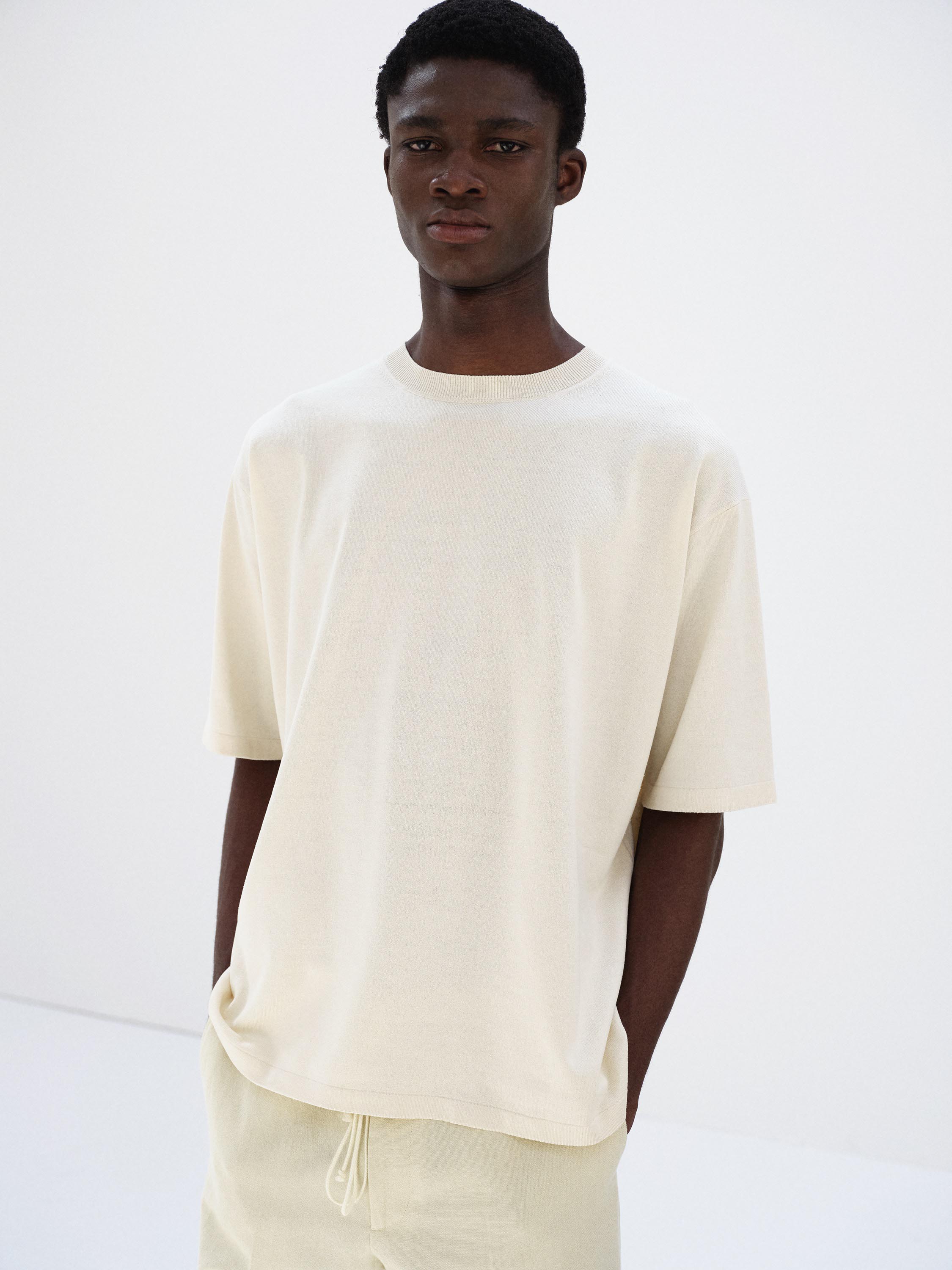 HIGH GAUGE TUSSAH SILK KNIT TEE 詳細画像 IVORY 1