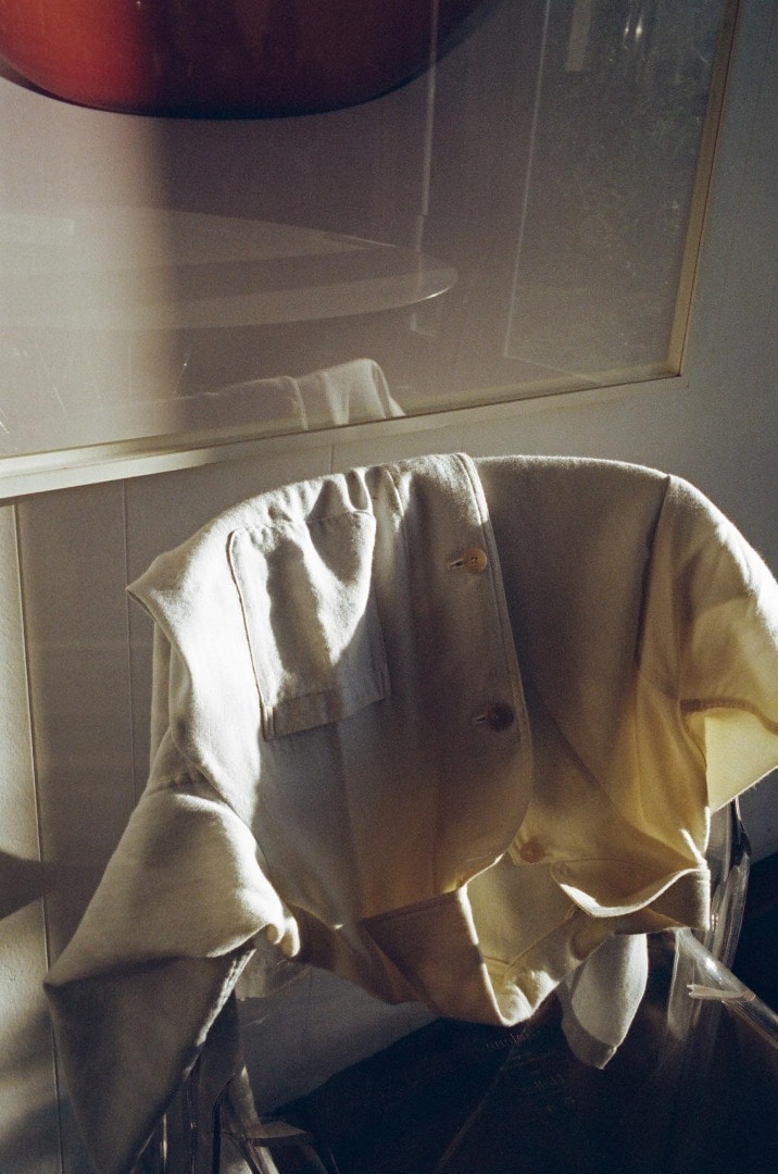 White Cashmere Herringbone Coverall in Beige Dye