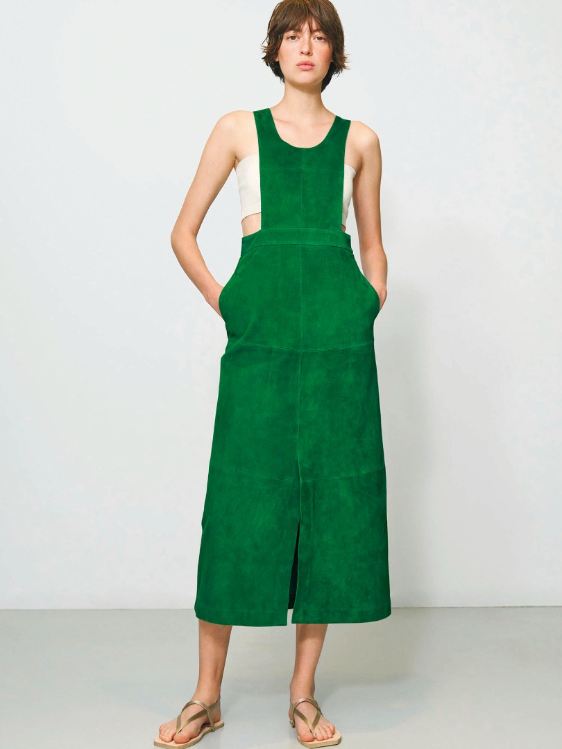 Iris wears Goat Suede Dress in Green